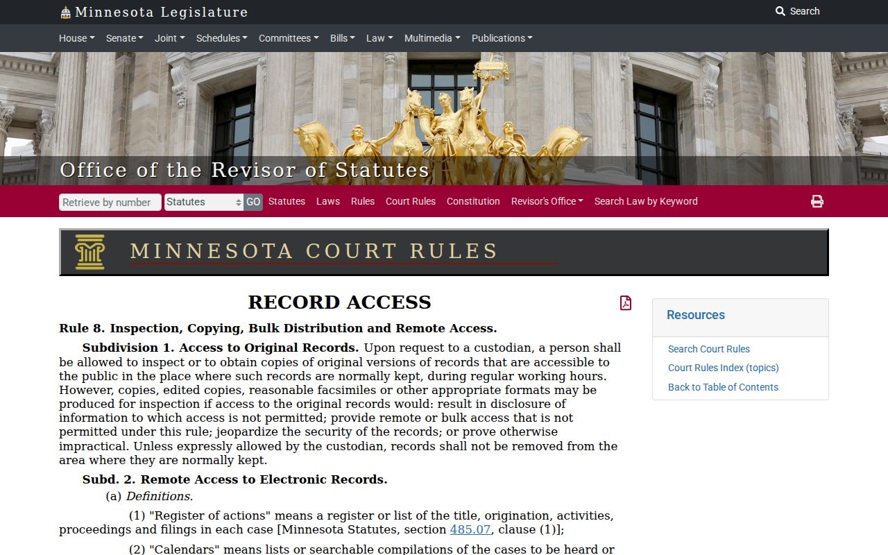 Isle court docket access under Minnesota Rule 8