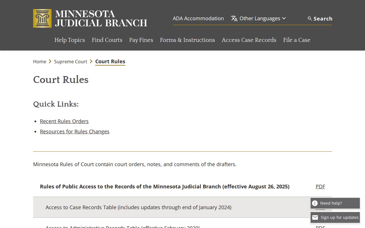 Mille Lacs County court calendar Minnesota court rules resource