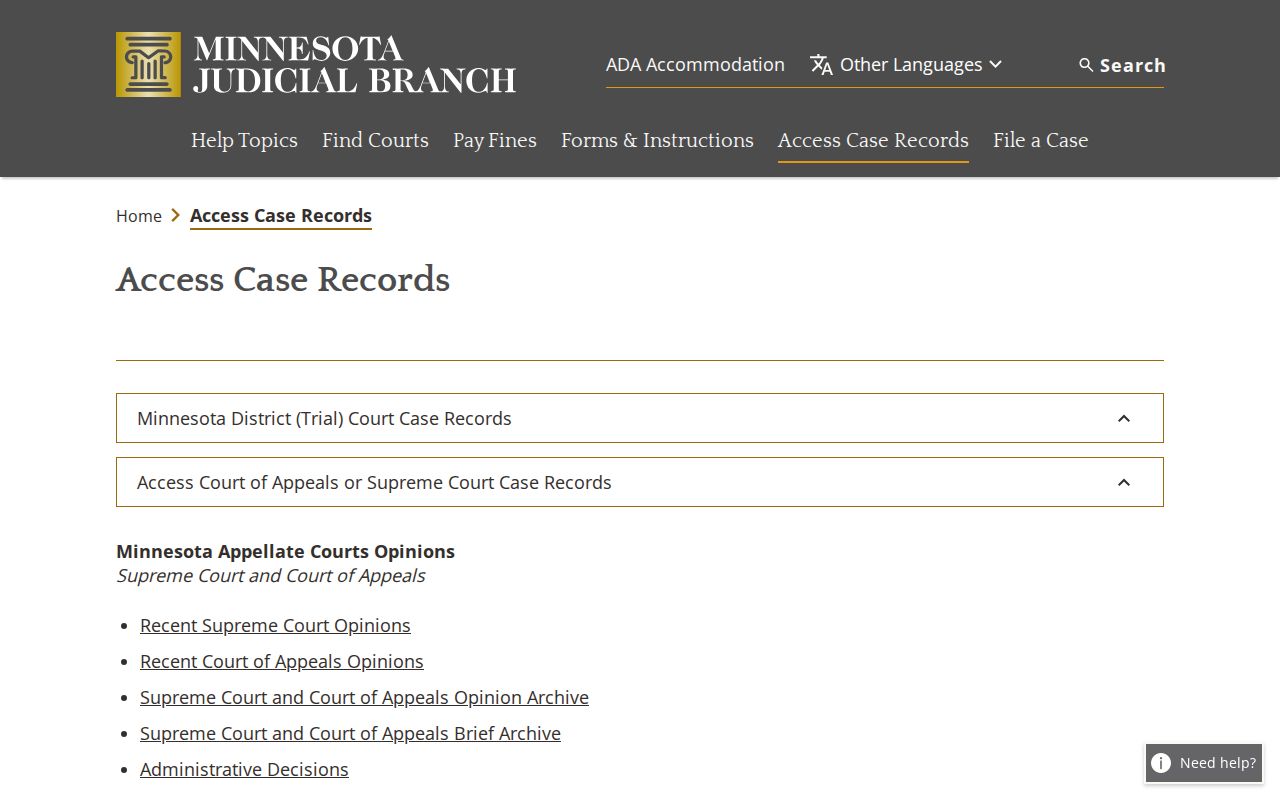 Mille Lacs County court records access information from the Minnesota Judicial Branch