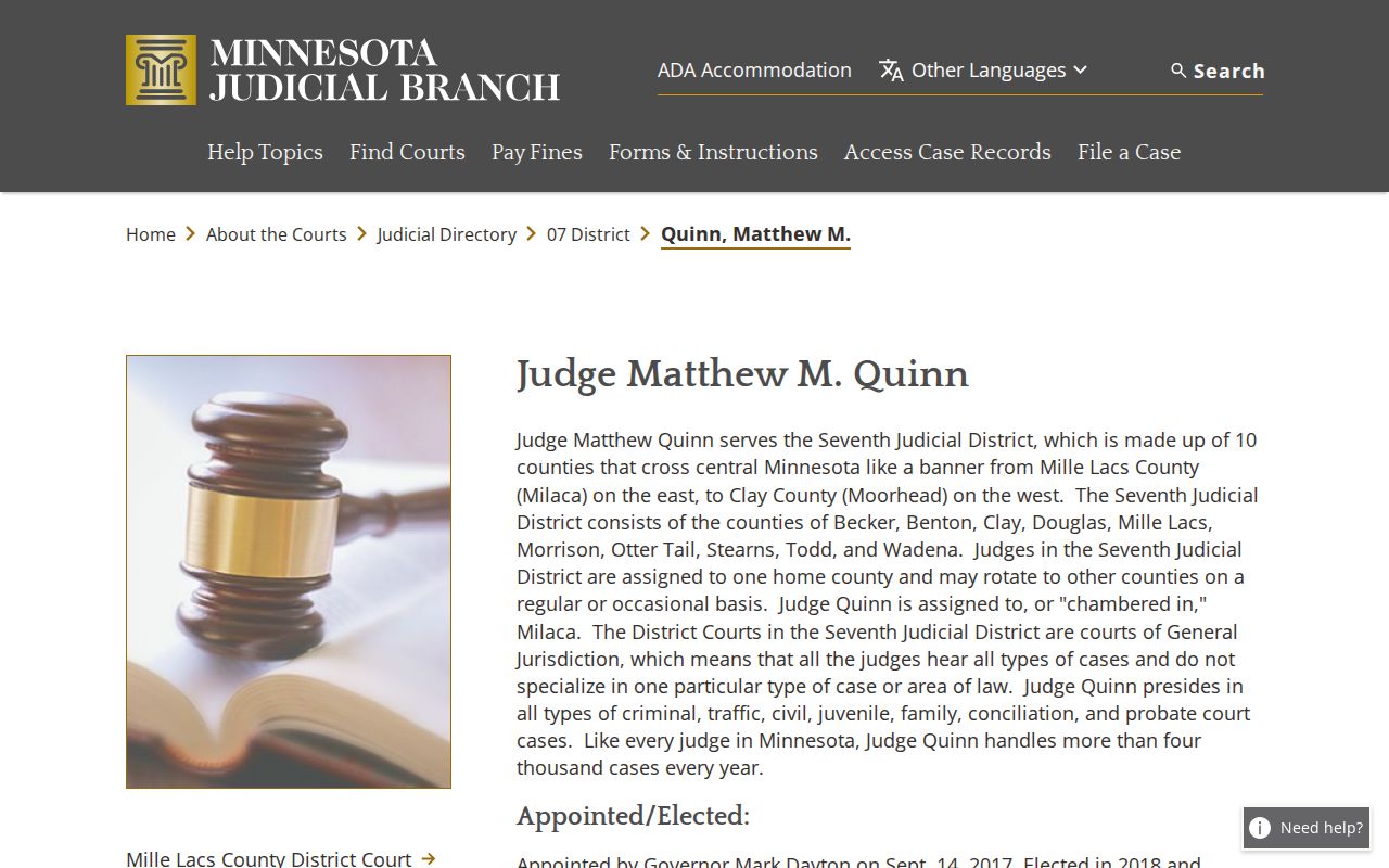 Mille Lacs County court docket and Minnesota judicial officer record source