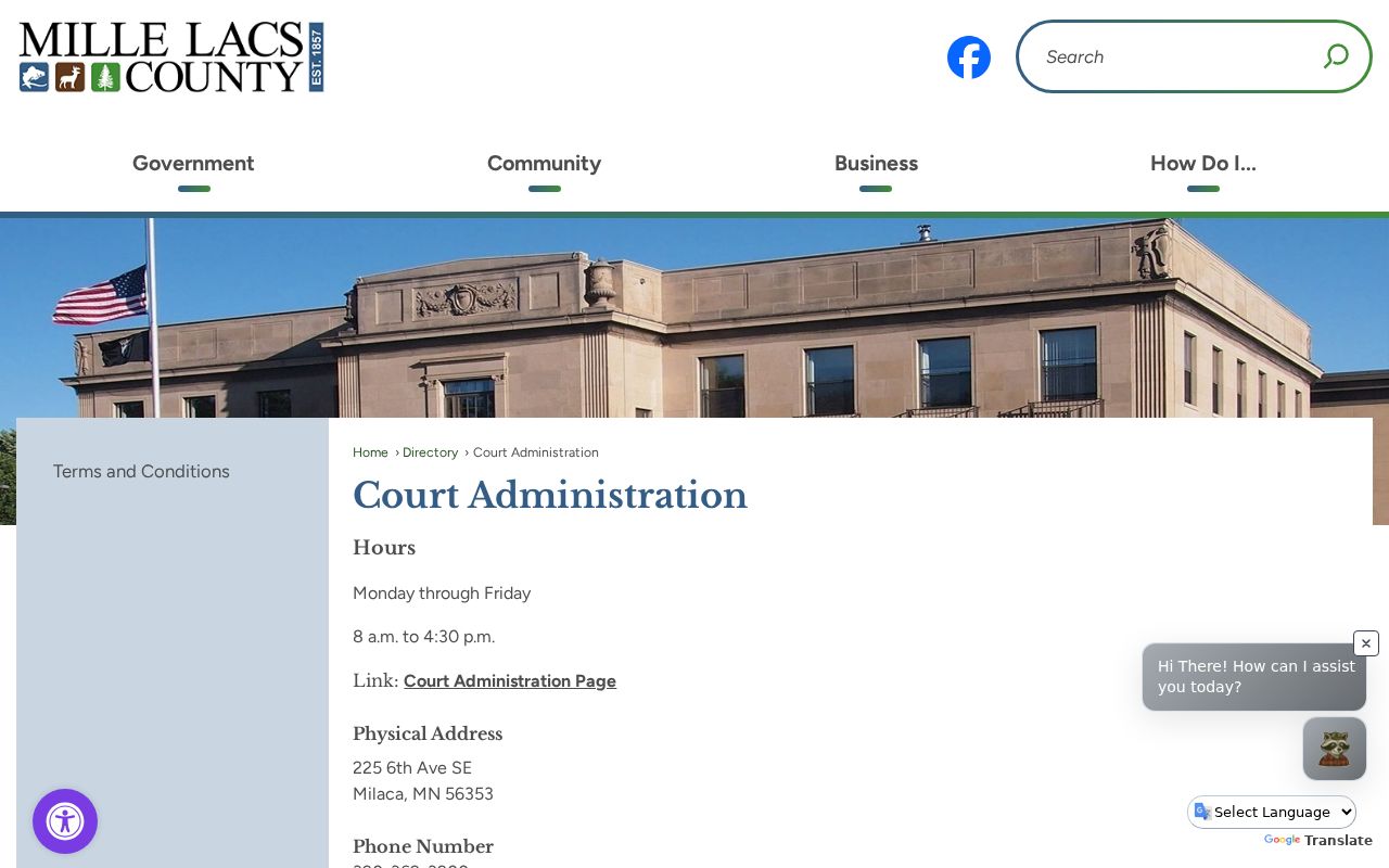 Mille Lacs County court docket records and county Court Administration directory